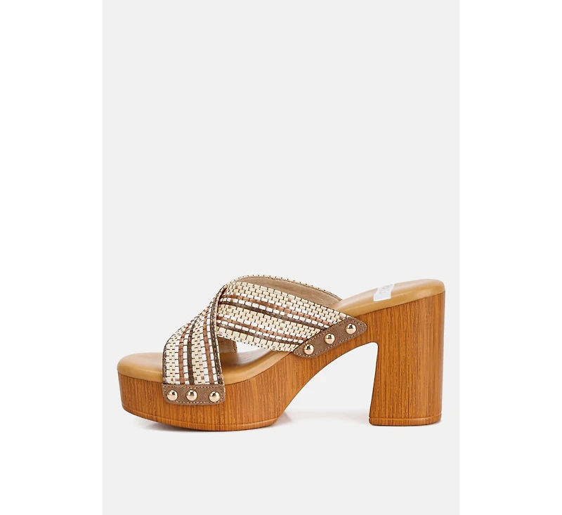 Finley Raffia High Block Heel Mules Women