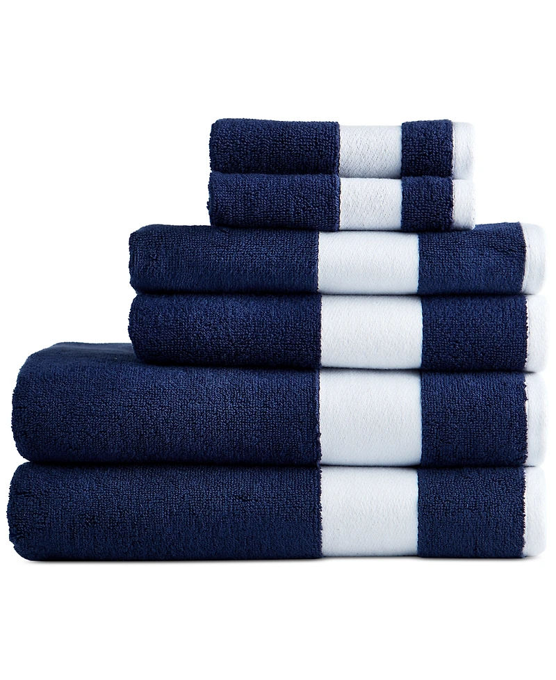 Lacoste Home Heritage Sport Stripe Logo Cotton 6-Pc. Bath Towel Set
