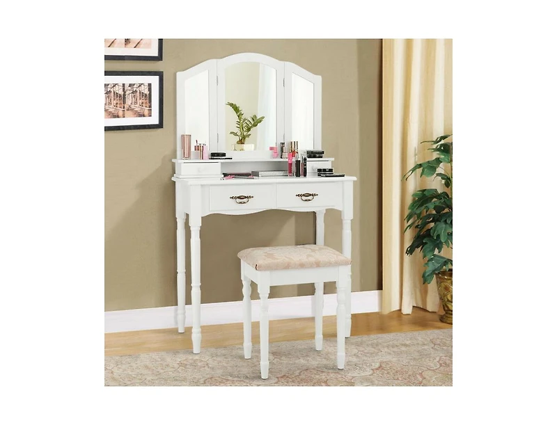 Slickblue Simple Vanity Set with Tri-Folding Mirror Drawers and Storage Shelf