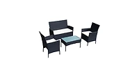 Slickblue 4 Pcs Outdoor Rattan Wicker Cushioned Seat with a Loveset