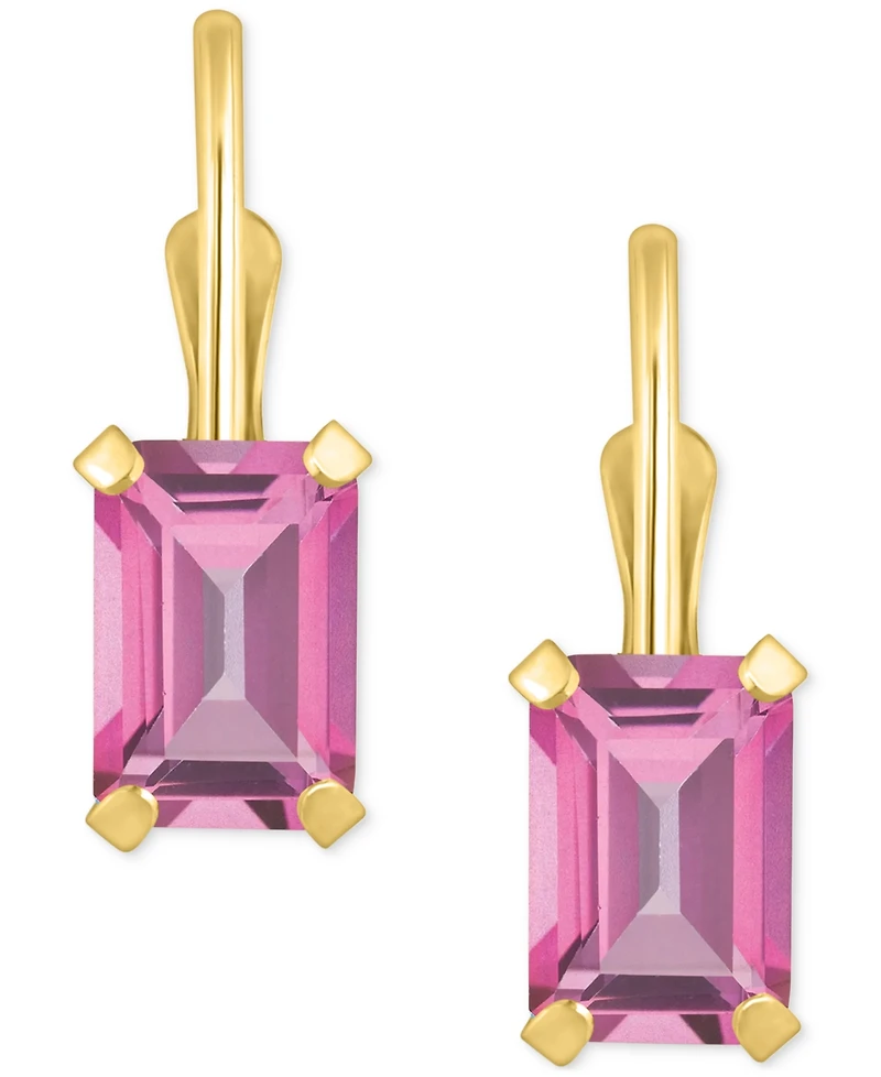 Pink Topaz Emerald-Cut Solitaire Leverback Earrings (1-3/8 ct. t.w.) 10k Gold