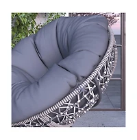 Papasan Style Woven Wicker Swivel Patio Chair With Removable All-Weather Cushion