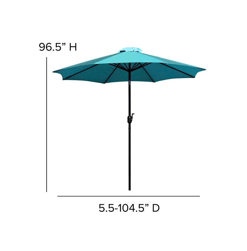 Hampstead Seven Piece Faux Teak Patio Dining Set Includes Table, Four Club Chairs, 9' Patio Umbrella And Base