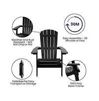 Set Of 4 Riviera Poly Resin Folding Adirondack Lounge Chair - All-Weather Indoor/Outdoor Patio