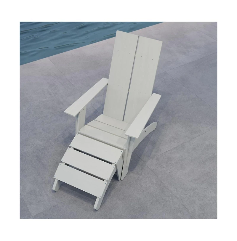 Piedmont Adirondack Modern Slatted Back Patio Chair With Accompanying Foot Ottoman