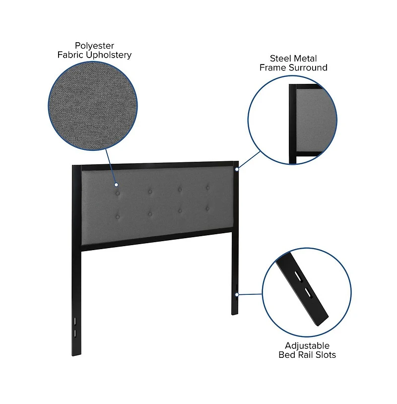 Merrick Lane Camden Full Headboard Upholstered Button Tufted With Metal Frame And Adjustable Rail Slots