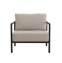 Eastport Outdoor Accent Chair With Removable Plush Fabric Cushions And Teak Accented Aluminum Frame