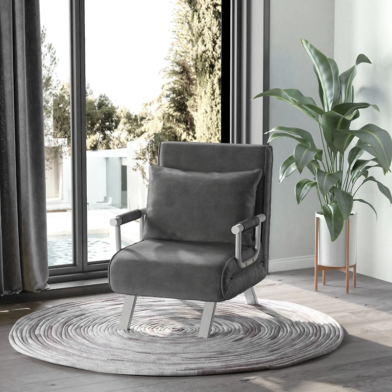 Homcom Modern Futon Sofa Lounger Couch with Adjustable Backrest & Comfy Pillow, Dark Grey