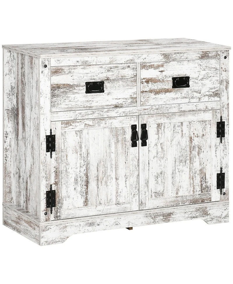 Rustic Kitchen Cabinet Storage Cabinet with 2 Drawers and 2 Cupboards, White