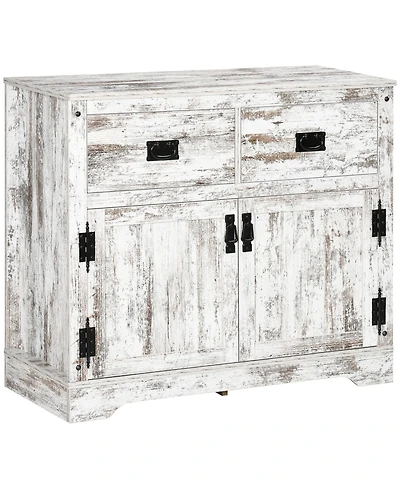 Rustic Kitchen Cabinet Storage Cabinet with 2 Drawers and 2 Cupboards, White