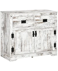 Rustic Kitchen Cabinet Storage Cabinet with 2 Drawers and 2 Cupboards, White