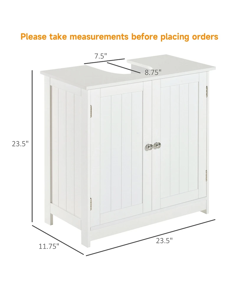 Homcom Wooden Under Sink Bathroom Storage Cabinet 3 Shelves Vanity,