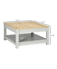 Homcom Coffee Table with Storage Shelf, Square Center Table with Thick Tabletop for Living Room, Natural and Gray