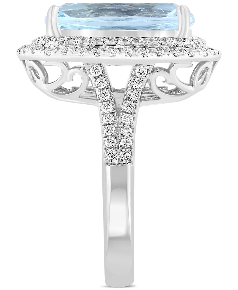 Effy Aquamarine (5-7/8 ct. t.w.) & Diamond (3/4 Double Halo Statement Ring 14k White Gold