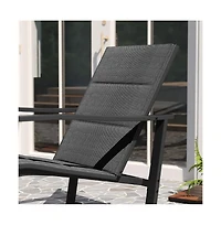Brevyn 3 Piece Outdoor Bistro Set With Flex Comfort Rocking Chairs And Steel Framed Glass Top Table