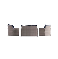 Atlas 4 Piece Patio Set Contemporary Loveseat, 2 Chair And Coffee Table Set With Back Pillows And Seat Cushions
