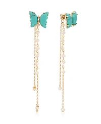 Ettika Turquoise Butterfly Freshwater Pearl Chain Dangle Earrings