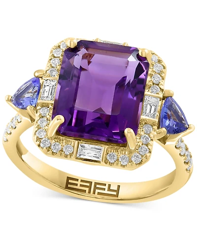 Effy Amethyst (3-7/8 ct. t.w.), Tanzanite (1/2 ct. t.w.) & Diamond (3/8 ct. t.w.) Statement Ring in 14k Gold