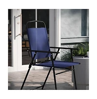 Munroe Set Of Textilene Folding Sling Style Patio Chairs With Armrests