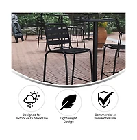 Jens Metal Dining Stool With Triple Slatted Back For Indoor And Outdoor Use
