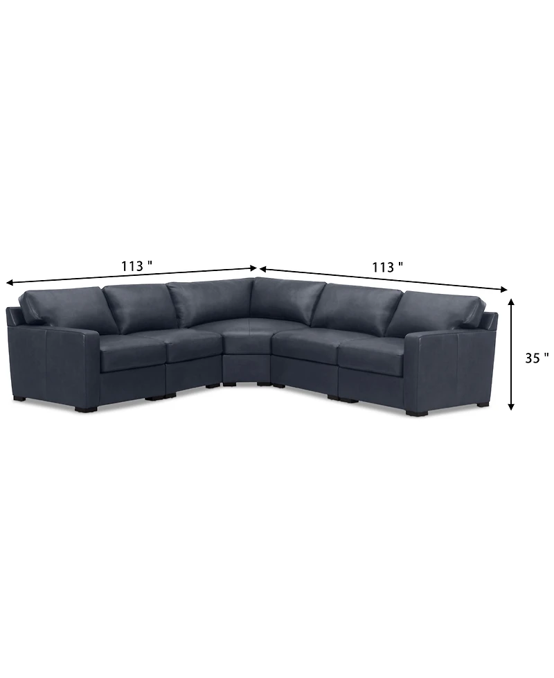Radley 113" 5-Pc. Leather Wedge L Shape Modular Sectional, Created for Macy's
