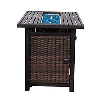 Ilya 50,000 Btu Propane Gas Fire Table With Weather Resistant Wicker Base, Steel Tabletop, Glass Beads And Hideaway Tank Holder