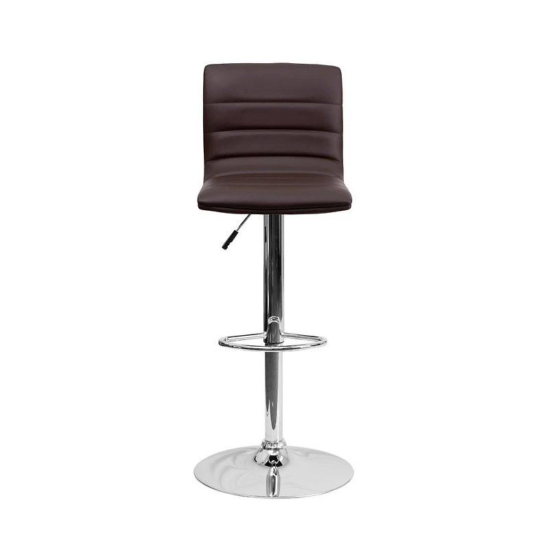 Modern Vinyl Adjustable Height Barstool With Horizontal Stitch Back, Set Of 2