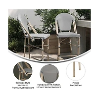 Mael Set Of Two Stacking Bistro Style Counter Stools With Textilene Backs And Seats Metal Frames For Indoor/Outdoor Use