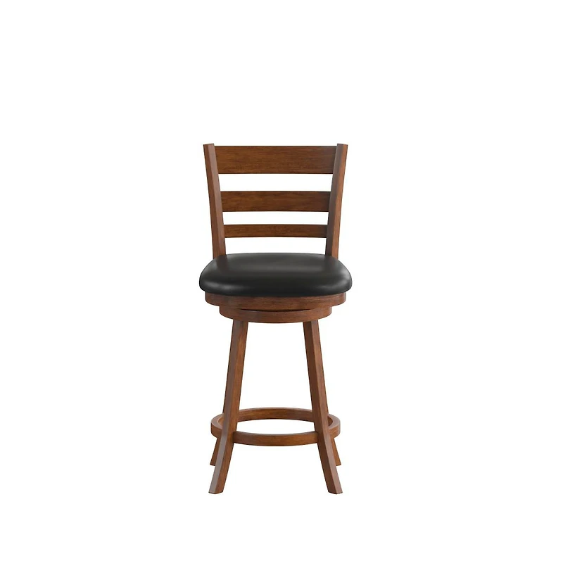 Silla 24" Classic Wooden Ladderback Swivel Counter Height Stool With Upholstered Padded Seat And Integrated Footrest