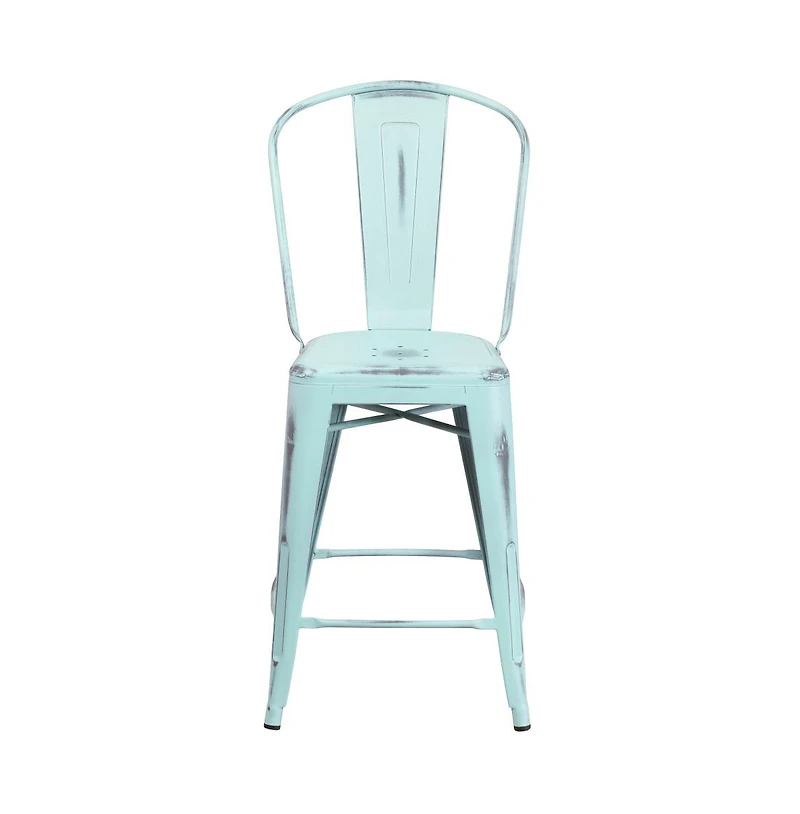 Sabine Metal Indoor-Outdoor Counter Stool With Vertical Slat Back And Integrated Footrest