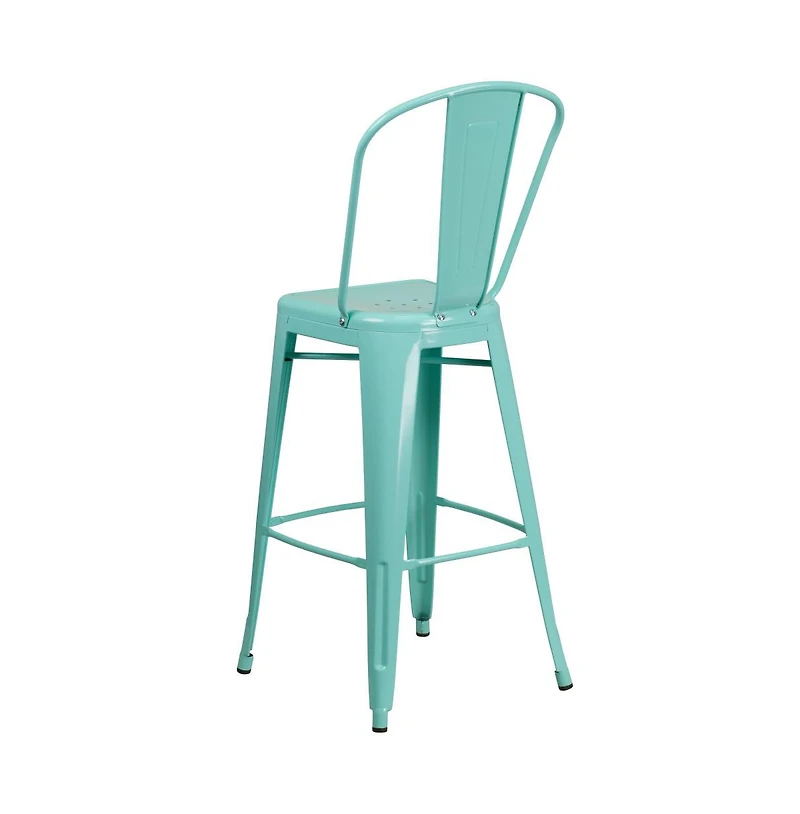 Sabine Metal Indoor-Outdoor Barstool With Vertical Slat Back And Integrated Footrest