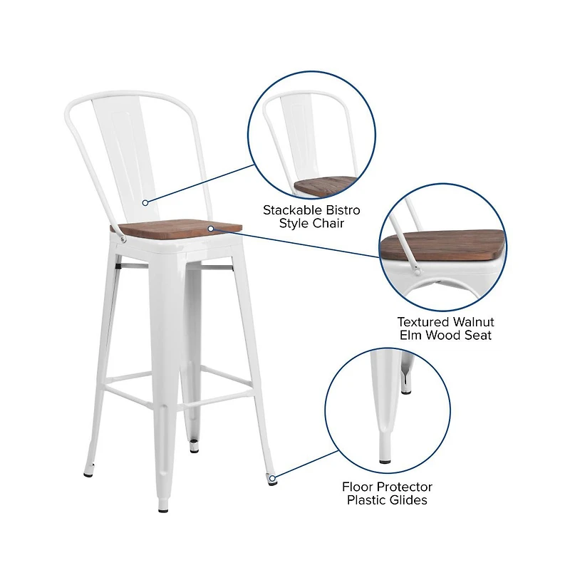 Donnelly Metal Dining Stool With Curved Slatted Back And Textured Wood Seat
