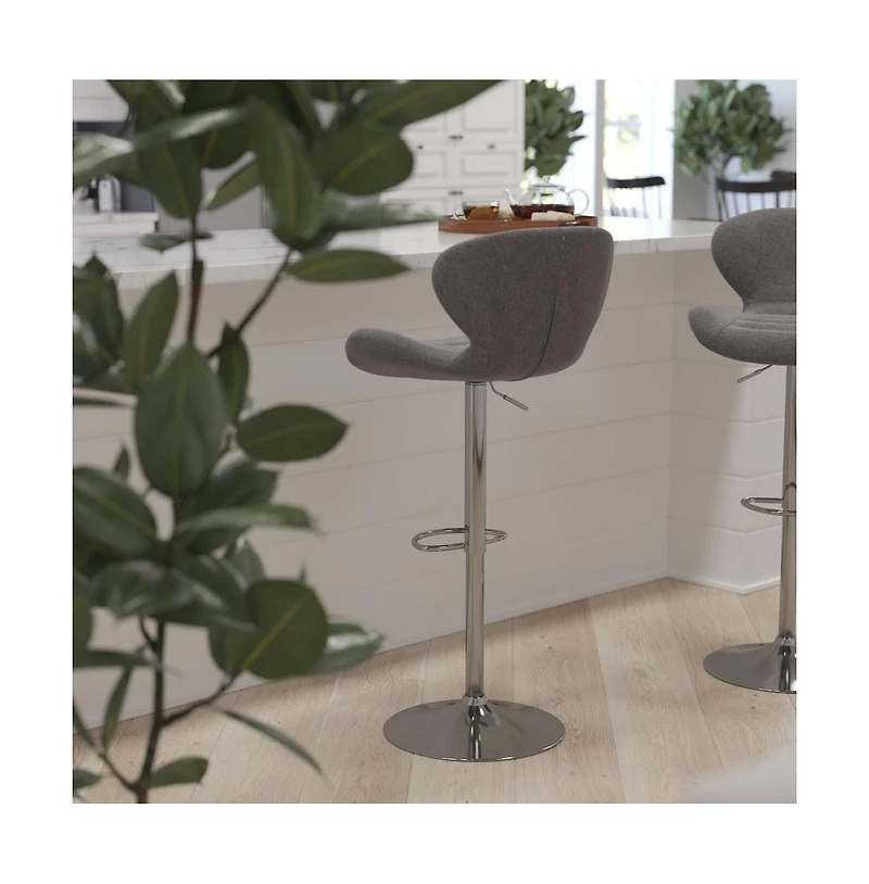 Quincy Adjustable Height Barstool Contemporary Bar Stool With Curved Back And Metal Base Footrest