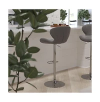 Quincy Adjustable Height Barstool Contemporary Bar Stool With Curved Back And Metal Base Footrest
