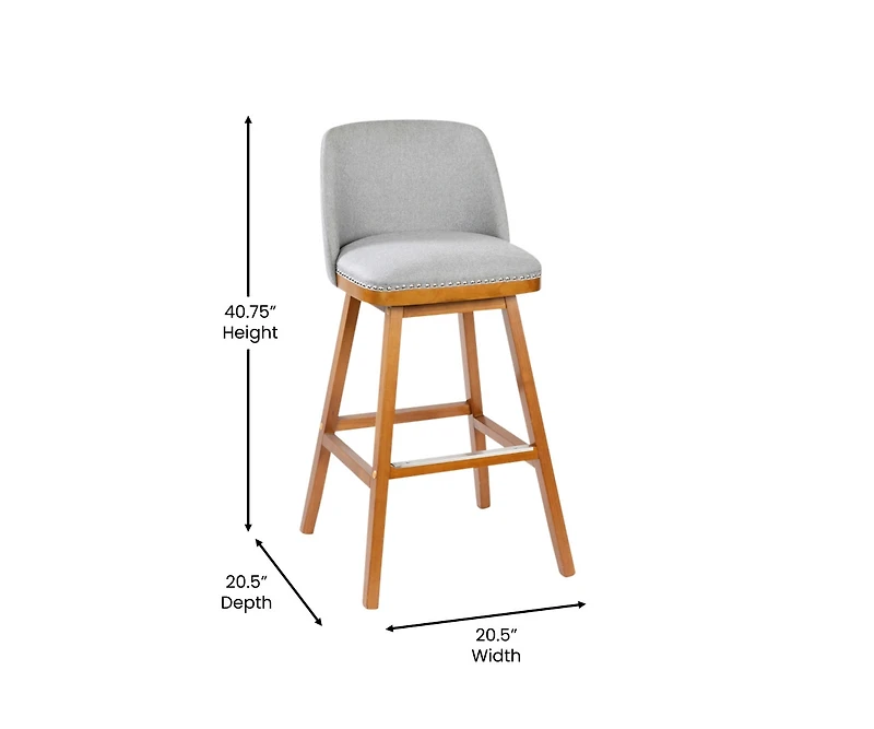 Jada Upholstered Mid-Back Stools With Nailhead Accent Trim & Wood Frames