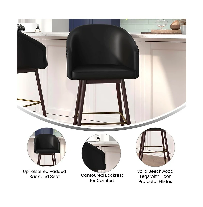 Temperance Modern Wood Frame Stool With Metallic Accents