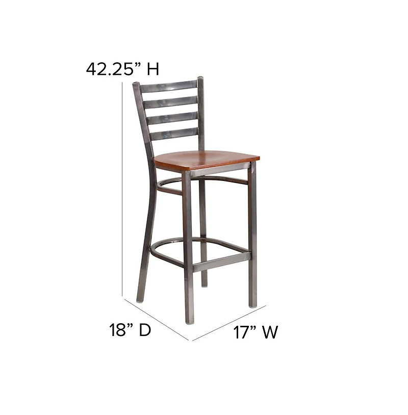 Clear Coated Ladder Back Metal Restaurant Dining Barstool