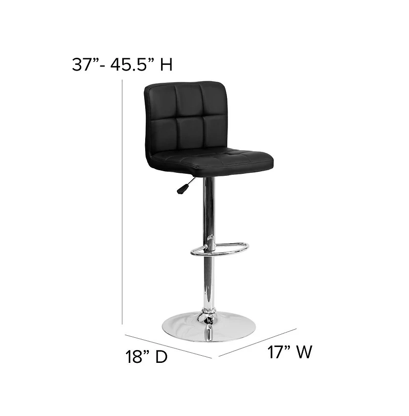 Quilted Vinyl Swivel Adjustable Height Barstool With Chrome Base