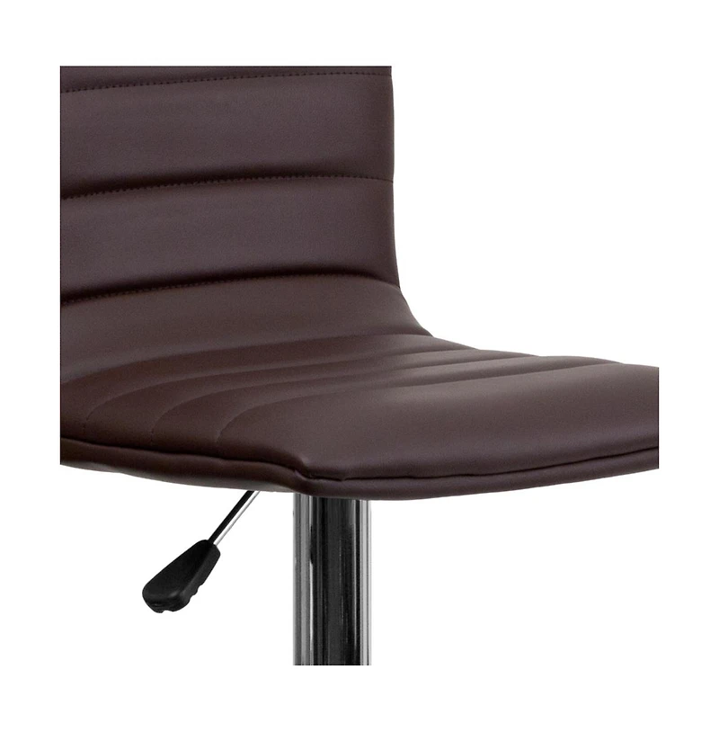 Coti Modern Channel Tufted Upholstered Height Adjustable Mid-Back Stool And Pedestal Base With Footrest