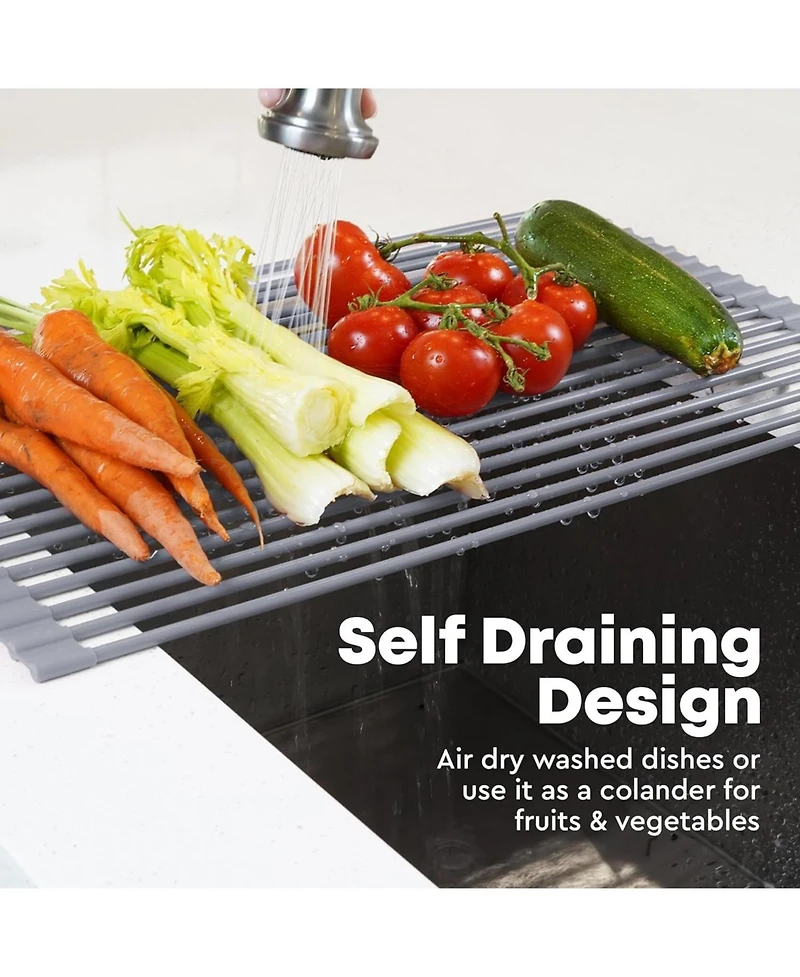 Multipurpose Heavy Duty Silicone Roll Up Sink Drying Rack Large