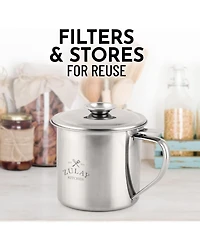 Stainless Steel Bacon Grease Container With Strainer, Lid & Handle