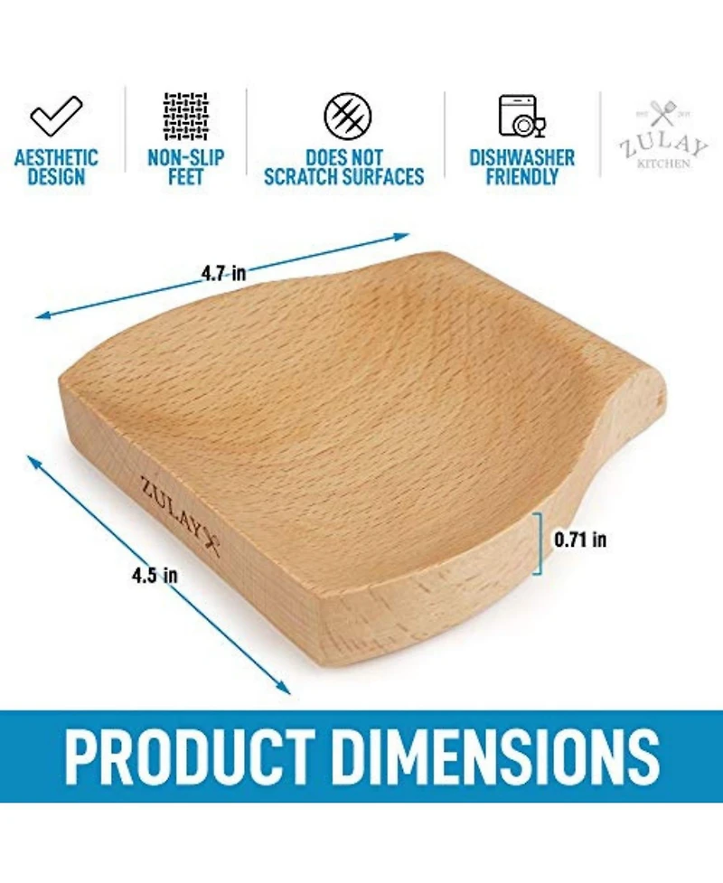 Zulay Kitchen Wood Spoon Rest For Kitchen - Smooth Wooden Spoon Holder For Stovetop