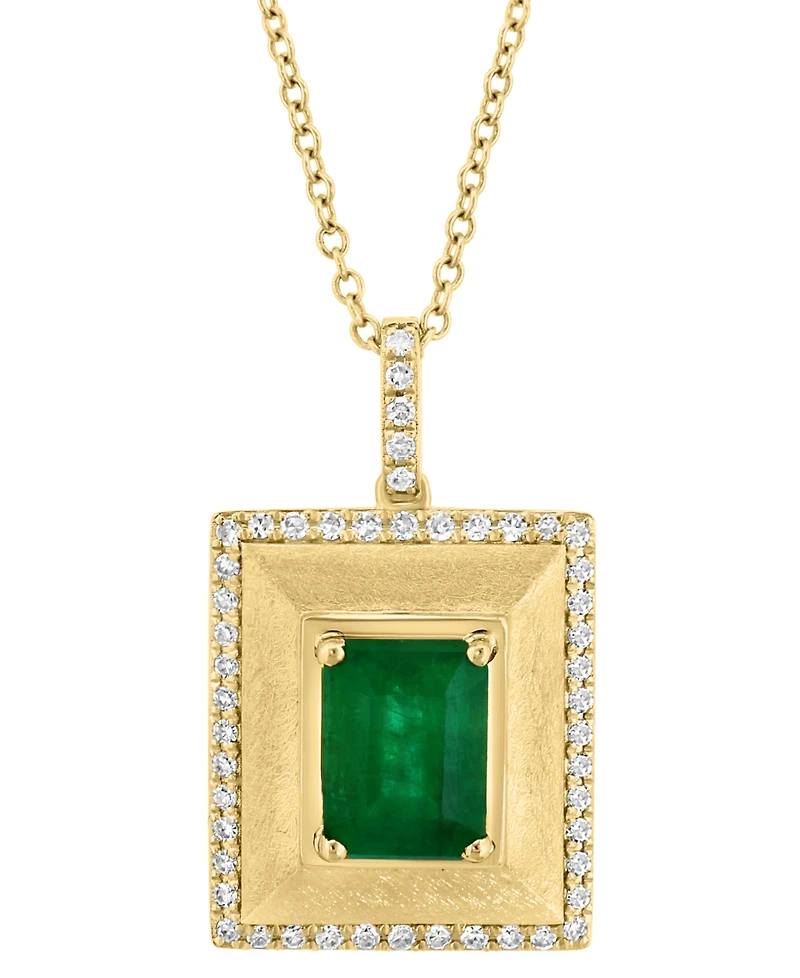 Effy Emerald (1-3/8 ct. t.w.) & Diamond (1/5 ct. t.w.) Pyramid Inspired 18" Pendant Necklace in 14k Gold