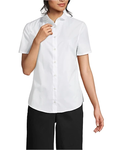 Lands' End Women's Short Sleeve Peter Pan Collar Broadcloth Shirt