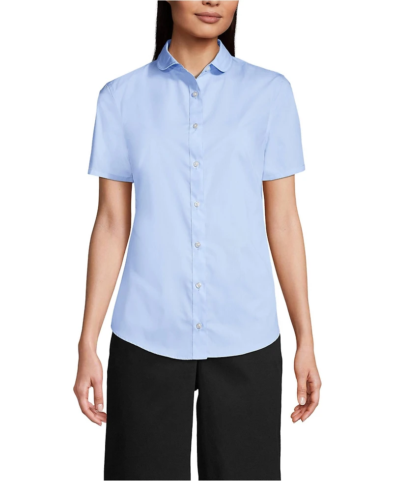 Lands' End Women's Short Sleeve Peter Pan Collar Broadcloth Shirt