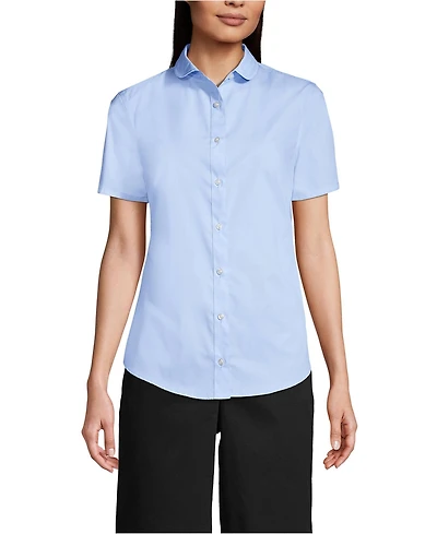 Lands' End Women's Short Sleeve Peter Pan Collar Broadcloth Shirt