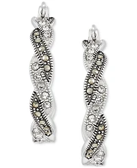 Marcasite (1/2 ct. t.w.) & Crystal Small Hoop Earrings in Sterling Silver, 1"