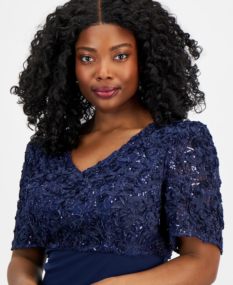 Alex Evenings Plus Size Soutache Embellished Short-Sleeve Gown