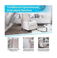 Mauro Contemporary Pushback Recliner With Accent Nail Trim-Wingback Manual