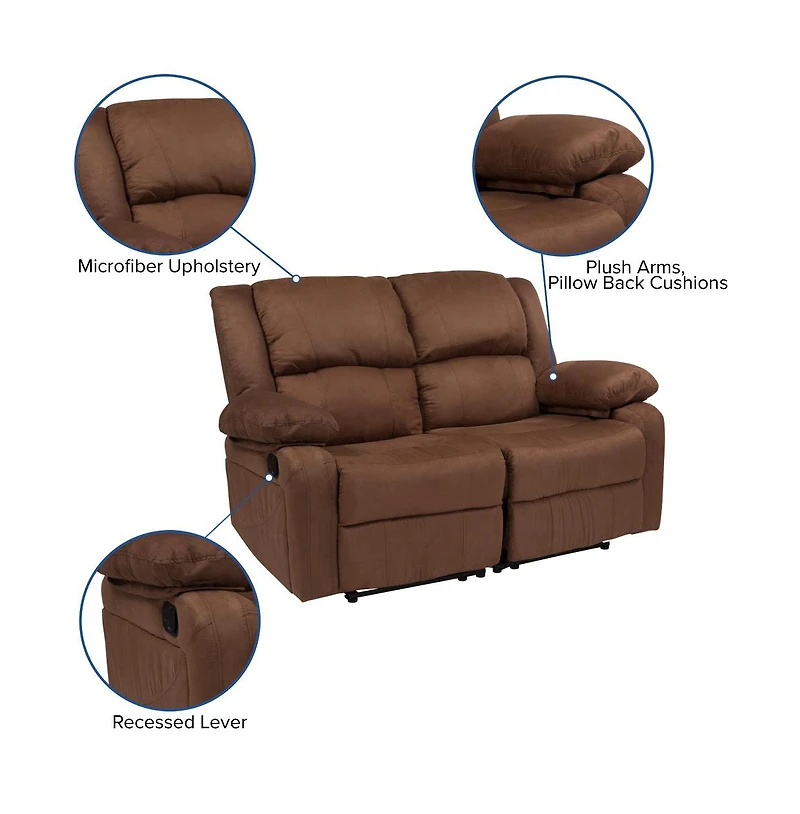 Bustle Back Loveseat With Two Built-In Recliners